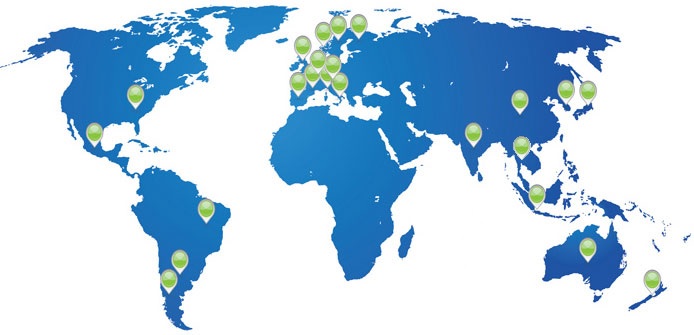 continents of the world with flags for ryeco authorized agents